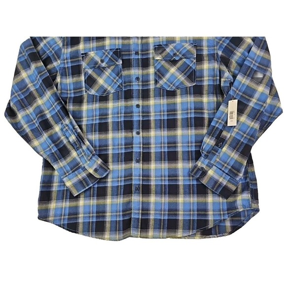 Old Navy ~Men's Size XXL~ Blue/Yellow Plaid Flannel Shirt 100% Cotton NWT. - Picture 3 of 9